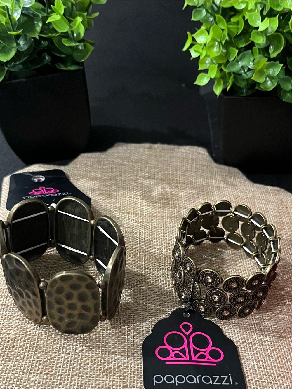 Bundle of 2- paparazzi brass Tone Stretch Bracelet Vintage-Inspired Metal Design